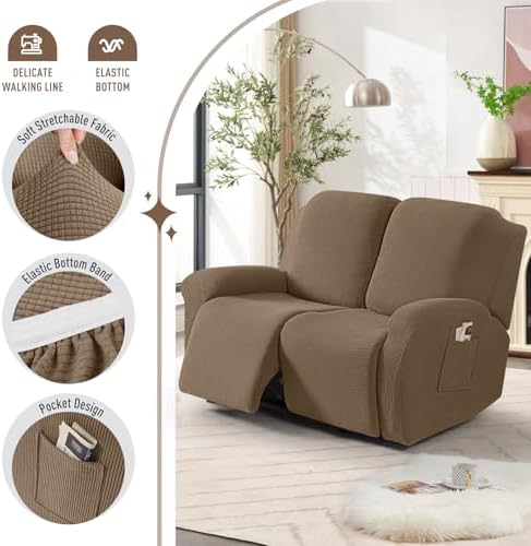 TAOCOCO Stretch Loveseat Recliner Covers 6 Piece - Image 3