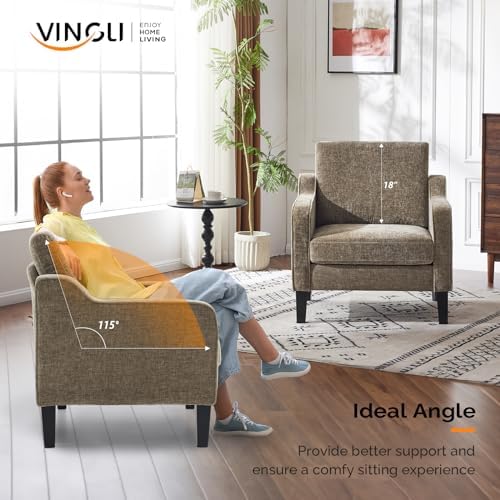VINGLI Light Brown Accent Chair, Upholstered Armchair - Image 5