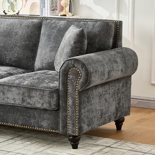 86.5" Chenille Sofa Couch 3-Seater | Modern Chesterfield Sofa - Image 6