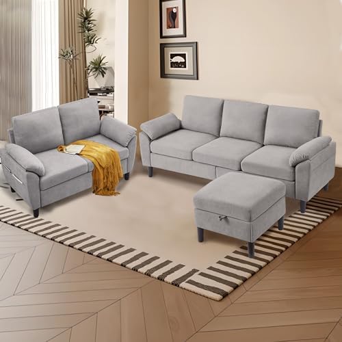 80" Convertible Sectional Sofa Set, Modern Linen Small L Shaped Couch - Image 3