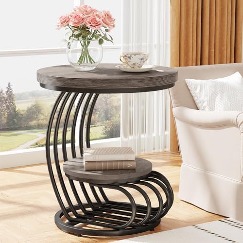 Tribesigns Round End Table: 2 Tiers Wood Side Table Set of 2 - Image 3