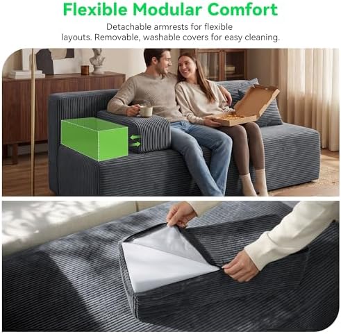 MONVANE 70" Modular Sectional Sofa, Boneless Loveseat, Charcoal Grey - Image 4