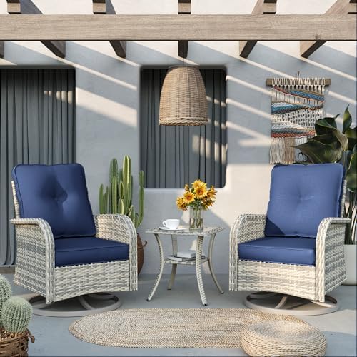 9-Piece Outdoor Rocking Swivel Chair Outdoor Wicker Rattan Bistro Set - Image 7