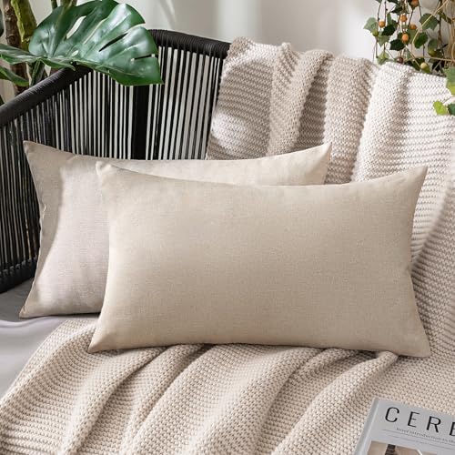 MIULEE Decorative Outdoor Pillow Covers Lumbar Waterproof 12x20 Beige by MIULEE