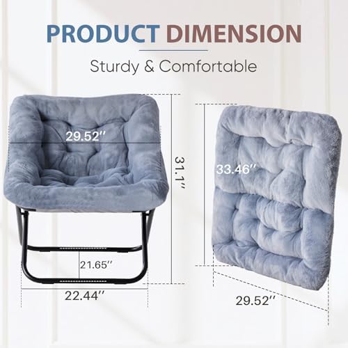 DUMOS Faux Fur Saucer Chair for Adults, Living Room Folding Lounge Chair - Image 2