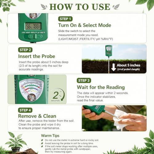 7-in-1 Soil Test Kit with 90° Rotatable Head, Soil Tester - Image 4