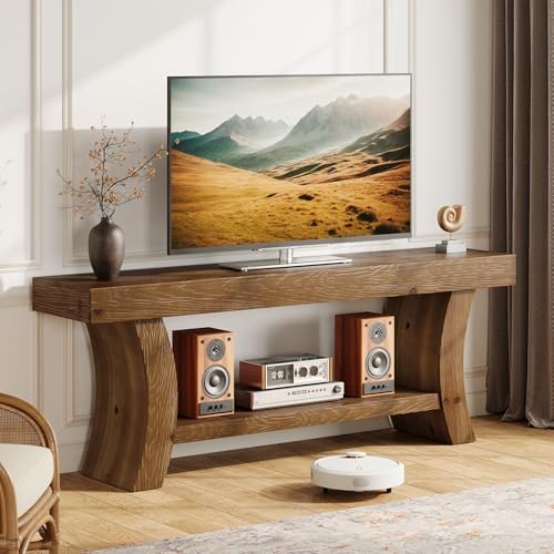 63" Solid Wood TV Stand for 55/60/65/75" TVs, Farmhouse TV Console, Low - Image 5
