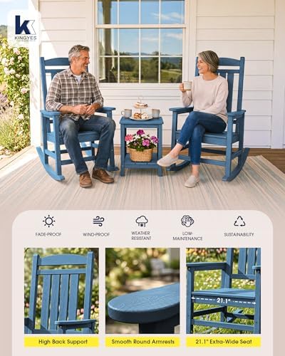 KINGYES Oversized Outdoor Rocking Chairs Set of 4, HDPE Porch Rockers - Image 6