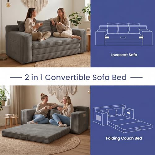 69" 3 Seater Convertible Folding Sofa Bed, Boneless Couch - Image 5