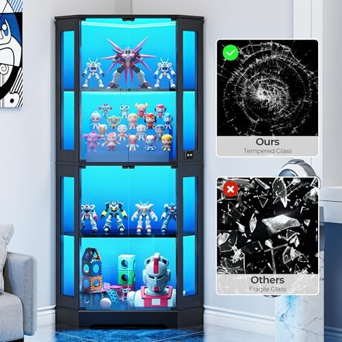 IRONCK 71" Carbon Fiber Corner Glass Display Cabinet - Image 6