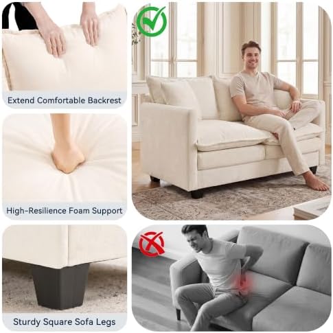 Loveseat Sofa Couch, Small Mini Compact 50" Love Seat 27" Deep Cloud Sofa Seat - Image 6