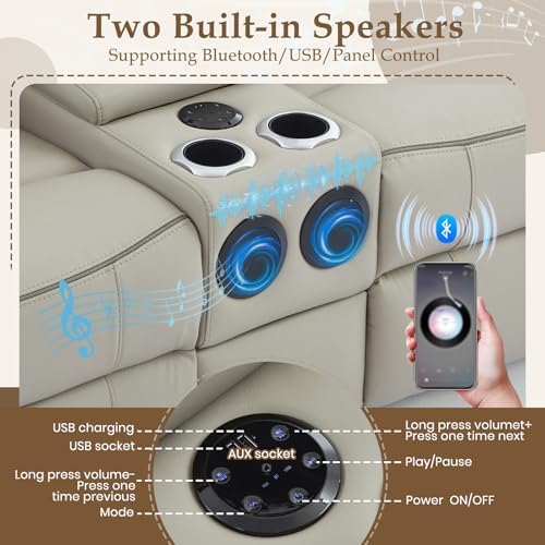 Power Reclining Sofa Set with LED Reading Light/Storage Drawer, Power Loveseat - Image 3