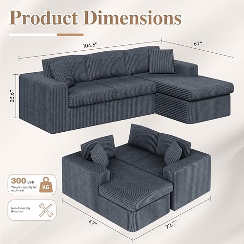 JAMFLY 105" Boneless Couches for Living Room Modular Sectional Sofa L-Shape - Image 2