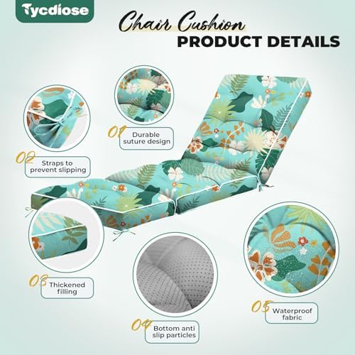 Outdoor Chaise Lounge Chair Cushion, Waterproof Non-Slip Patio Chaise Lounge - Image 5