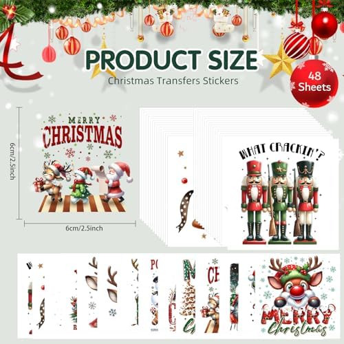 ZMRU 48 Sheets Vintage Christmas Rub On Transfers - Image 2