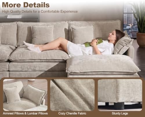 111.5” Modular Sectional Sofa, L Shaped Cloud Couch - Image 7