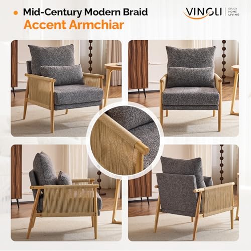 VINGLI Boho Braid Accent Armchair, Mid-Century Modern Chiar - Image 3