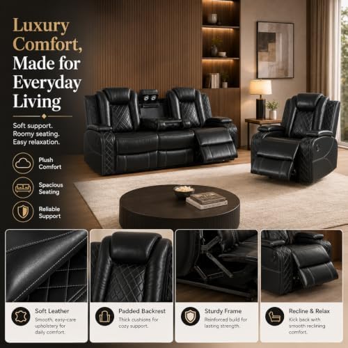 Power Reclining Leather Sofa Set – 2-Piece Home Theater Seating - Image 3