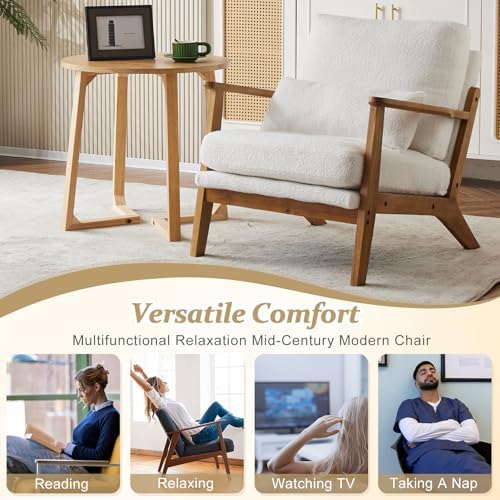 VINGLI Solid Wood Wide Armrests Accent Chair, Upholstered Mid Century Modern - Image 7