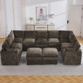 130" Brown Oversized Modular Storage Sofa, U Shaped Chenille Cloud Couch by Abbrevi