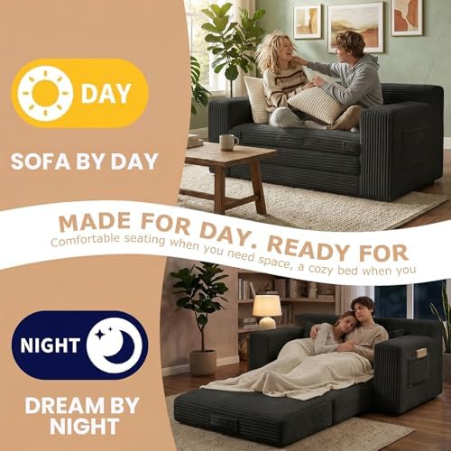 Boneless Loveseat Sofa Bed, Tri-Folding Convertible Futon Sleeper - Image 5