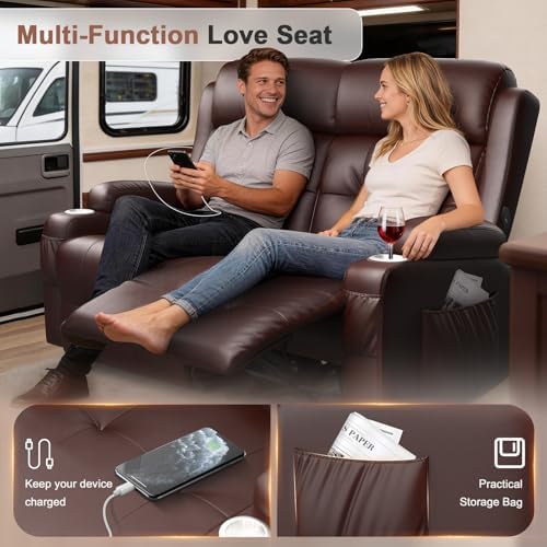 Reclining Loveseat Sofa, RV Loveseats Recliner Sofas Wall Hugger, Double - Image 4