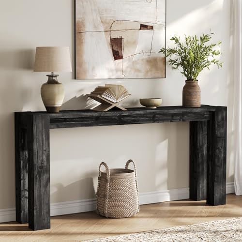 Solid Wood Black Console Table for Entryway, 70.9-Inch Extra Long Narrow Sofa by TribewoodbyTribesigns