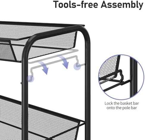 TOOLF 3 Tier Rolling Cart, Metal Utility Storage Cart - Image 4