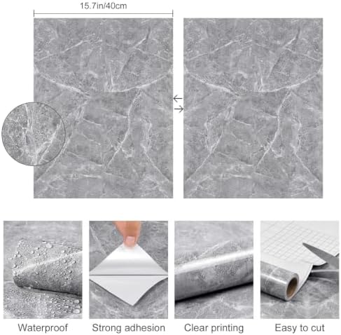 Glossy Grey Marble Contact Paper - Image 2