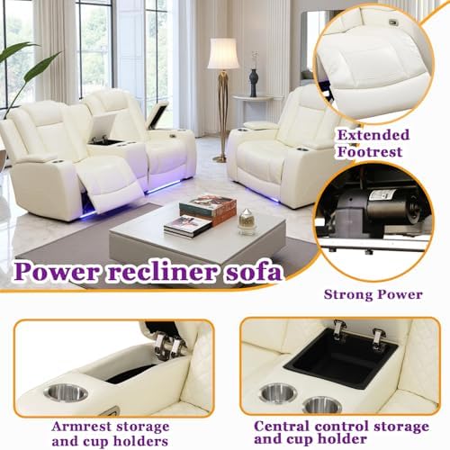 Power Reclining Loveseat with LED Light, Leather Reclining Sectional Loveseat - Image 3