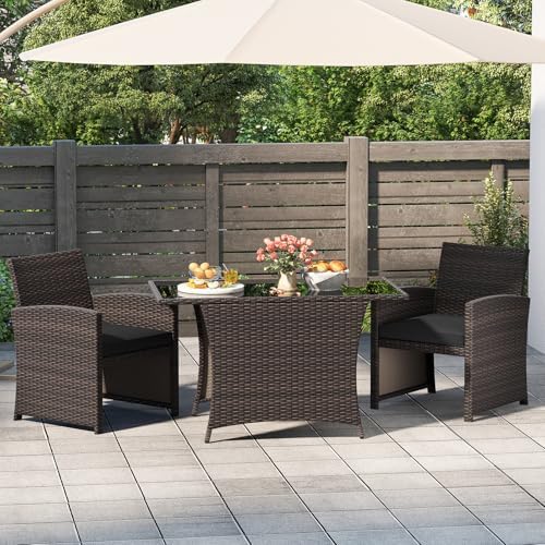 Tangkula 3 Piece Patio Wicker Dining Set, 2 Rattan Chairs - Image 2