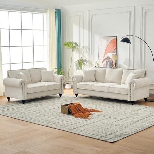 86.5" Classic Chenille Sofa Couch 3-Seater | Chesterfield Style - Image 2