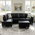 L-Shaped Sectional Sofa with Movable Chaise & Storage Ottoman, Leather 3-Piece by Outdoorchairs