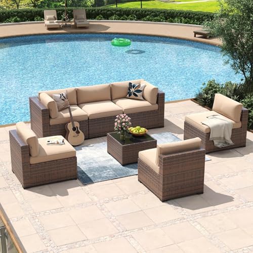 Aoxun 7 Piece Patio Furniture Set Wicker Rattan Patio Conversation Set - Image 2