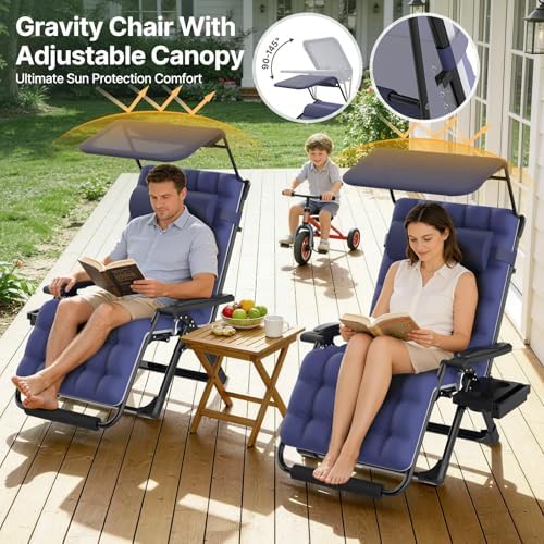 Suteck Zero Gravity Chair with Canopy, 33In XXL Oversized Lounge Chairs - Image 4