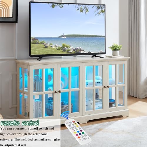 59" Glass Curio Display Storage Cabinet, 4 Doors LED Light Multipurpose - Image 6