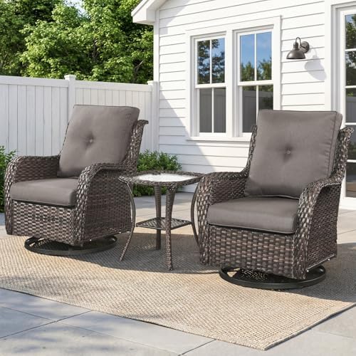 Belord Patio Wicker Chairs Swivel Rocker, Outdoor Patio Furniture Set by Belord