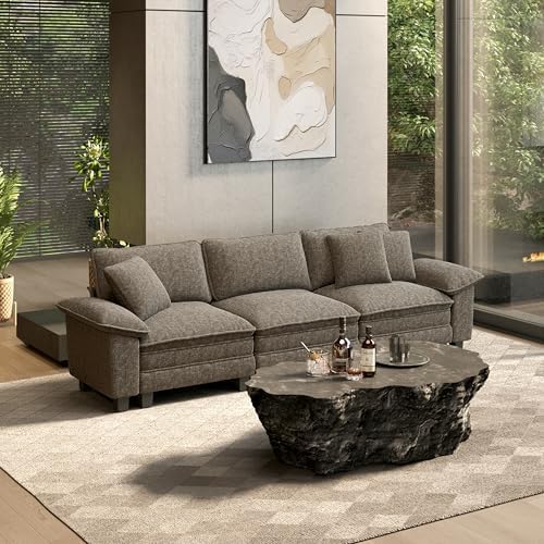 HERA'S HOUSE 124" Oversized Modular Sectional Straight Sofa, Chenille Ash by HERASHOUSE