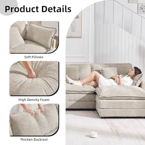 GNIXUU 76.7" Camel Small L Shaped Cloud Couch Loveseat Sofa - Image 6