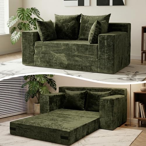 Small Boneless Couch, 3-in-1 Boneless Loveseat Sleeper Sofa Convertible Sofa Bed by Winzoo