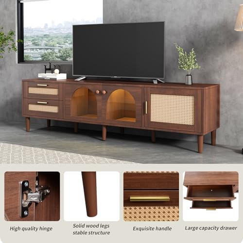 Merax Rattan TV Stand with LED Lights - Image 6