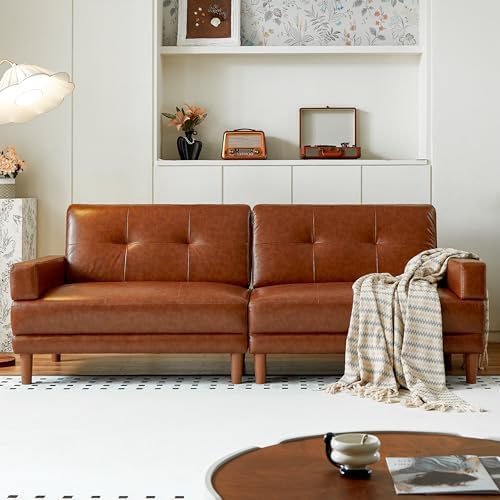 86" Oversized Tufted Leather Couch Sectional Sofa - Image 3