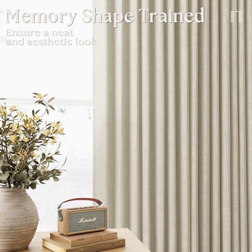 Linen Beige 72 Inch Pinch Pleated Semi Sheer Curtains 2 Panels Set W40xL72 - Image 3