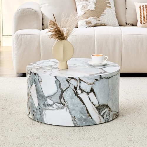 Round Coffee Table, 23.6" Modern Faux Marble Drum Coffee Table, Round Accent - Image 4