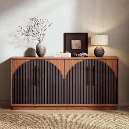 65" Buffet Cabinet with Storage, Fluted Sideboard Cabinet with 4 Arched Doors & by beronbaer
