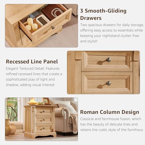 26" Tall Nightstand with Charging Station, 23.6"W Side Table w/Roman Column - Image 5