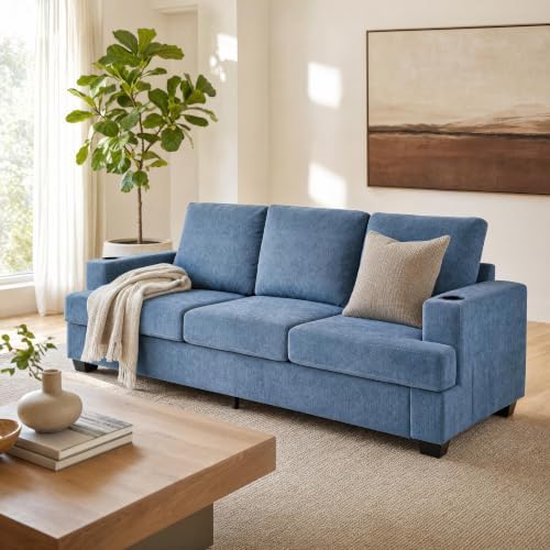 GarveeHome Couches for Living Room, Chenille Sofa -89 inch/Blue - Image 3