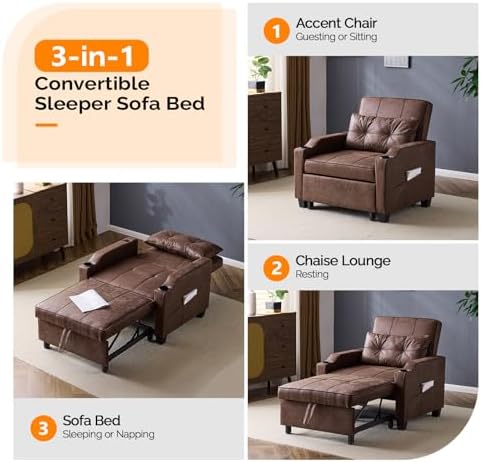 VINGLI Convertible Sleeper Chair Bed, Pull Out Sofa Couch - Image 4