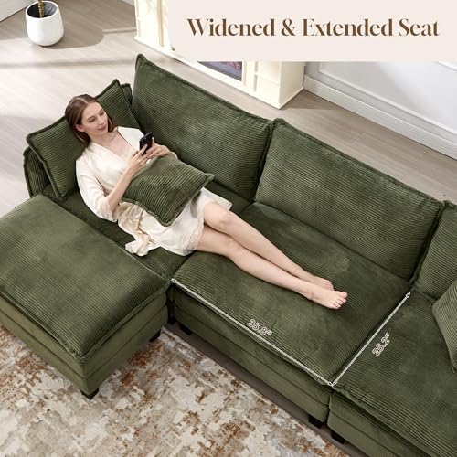 Corduroy Cloud Couch Modular Sectional Sofa, Oversized Deep Seat Modern - Image 5