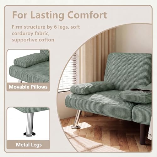 Flamaker Futon Sofa Bed, Modern Corduroy Convertible Folding Futon Set - Image 5